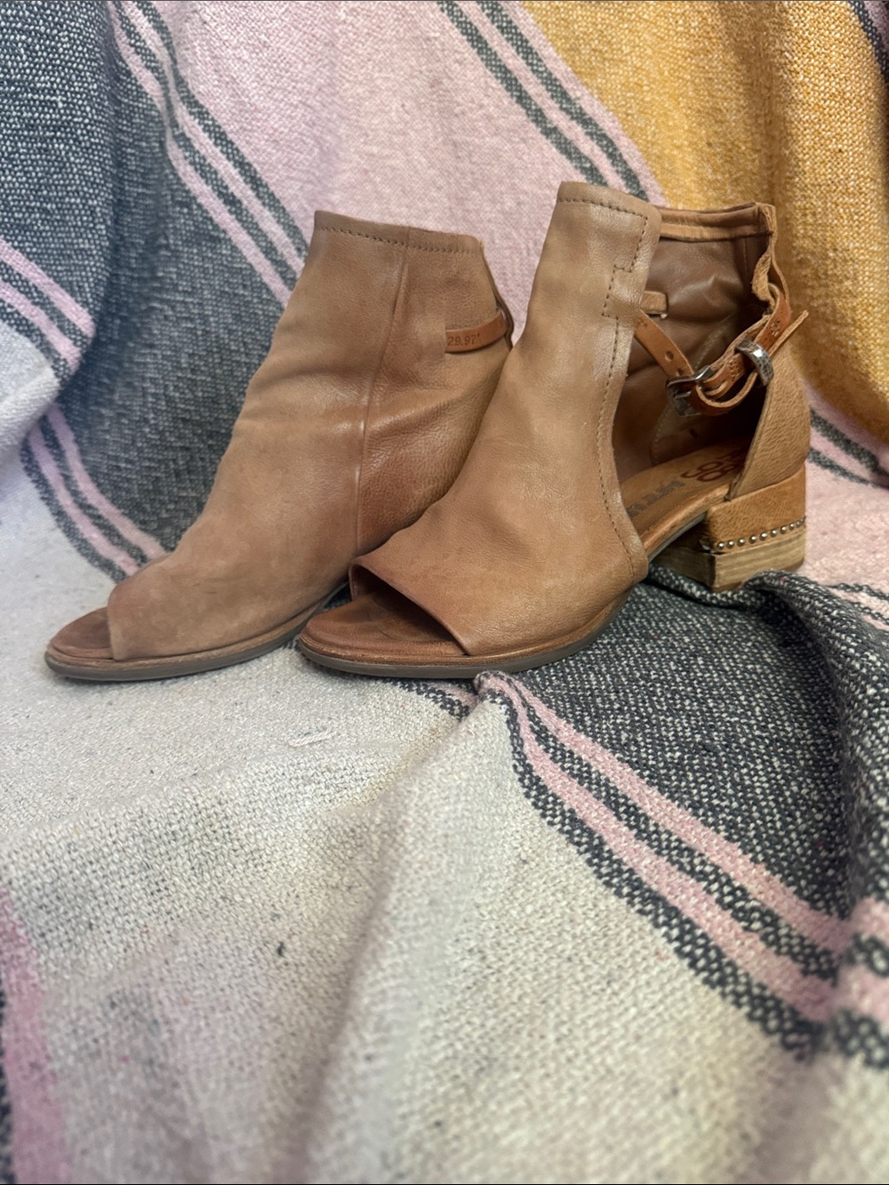 A.S.98 Open-Toe Ankle Booties in Brown Leather